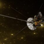 Image shows NASA spacecraft collecting samples from asteroid Bennu in space