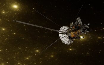 Image shows NASA spacecraft collecting samples from asteroid Bennu in space